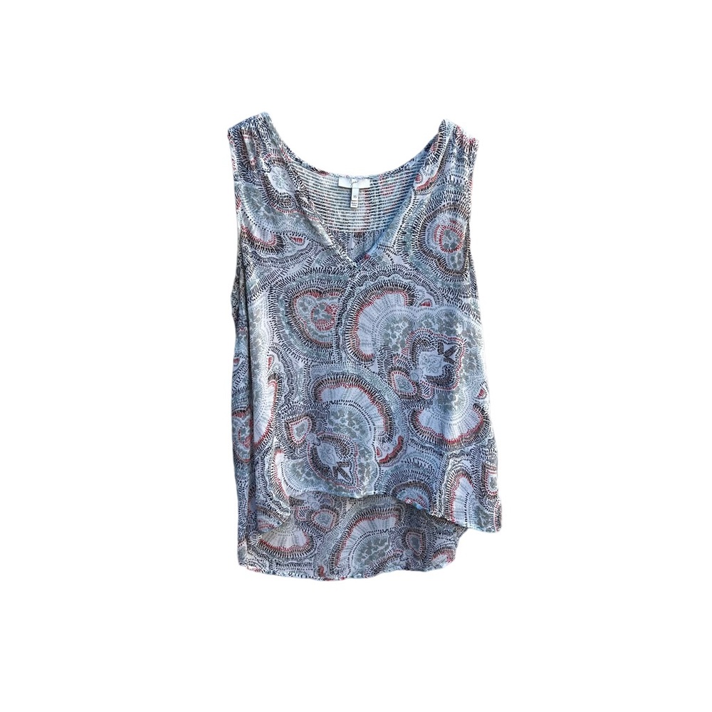 Joie Sleeveless Tan Grey Print 100% Silk High Low XS but fits Small